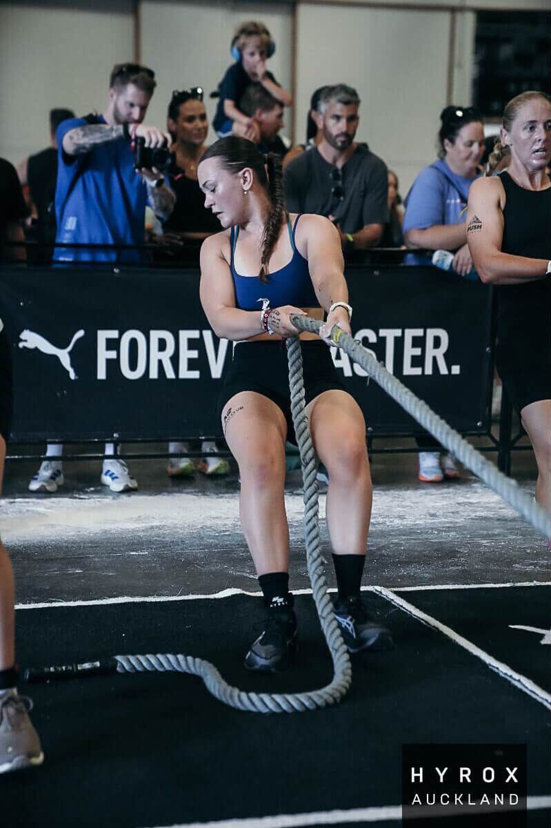 An M2 athlete on the rope station at HYROX Auckland